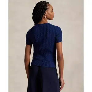 ✨Ralph Lauren Sport Women's Cable-Knit Cotton Short-Sleeve Purple Sz L Sweater✨ thumbnail 4