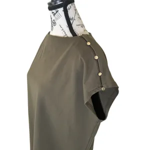 Women's Olive Green Blouse Size L Boat Neck Cap Sleeve Button Shoulder Relaxed thumbnail 6