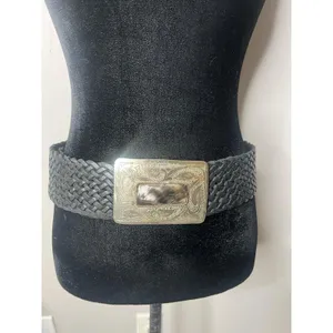 Motif 56 Wide Braided Leather Belt With Silver Buckle Vintage Medium thumbnail 10