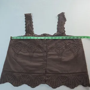 Joie Brown Eyelet Embroidered Scalloped Button Front Cotton Camisole Tank Top‎ L thumbnail 5