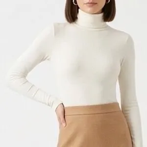 Naked Wardrobe Cream Turtleneck Long Sleeve Thong Bodysuit Small thumbnail 1