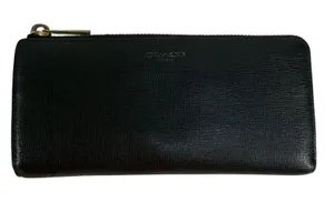 Coach Wallet Saffiano Accordion Black‎ Zip Crossgrain Leather Gold Tone Hardware thumbnail 1