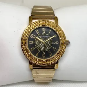 Paul Du Pree women’s gold tone watch black dial crystals 37mm quartz running thumbnail 1