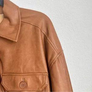 Bagatelle Collection Tan faux leather button jacket button down casual collared thumbnail 3