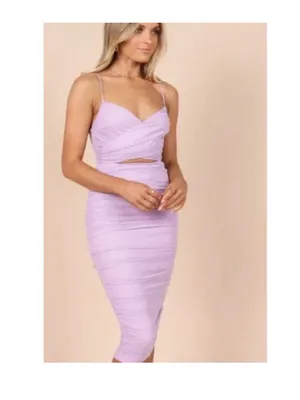 Petal & Pup Purple Lavender Ruched Chiffon Cut Out Midi Dress Wedding Guest XL thumbnail 2