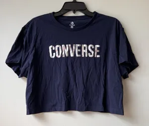 Converse Navy Logo Graphic Crop Top 100% Cotton Sz XXL‎ thumbnail 1
