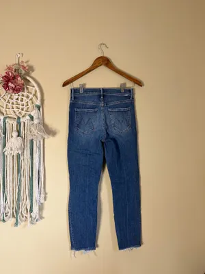 MOTHER The Stunner Zip Ankle Step Fray Walking On Coal Blue Denim Jeans Size 28 thumbnail 4