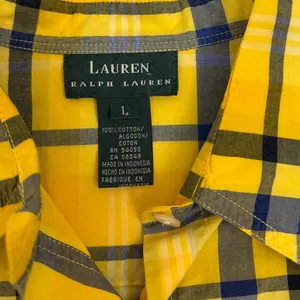 Lauren Ralph Lauren Casual Yellow Blue Plaid Cotton Button-up Shirt Large thumbnail 4
