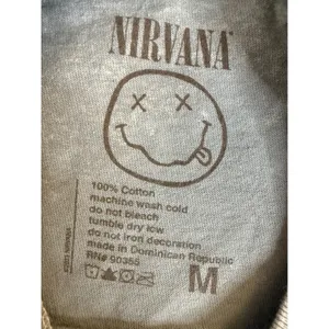 Nirvana Smiley Face Graphic Tee Blue Acid Wash Cotton Rock Band Shirt Medium thumbnail 4