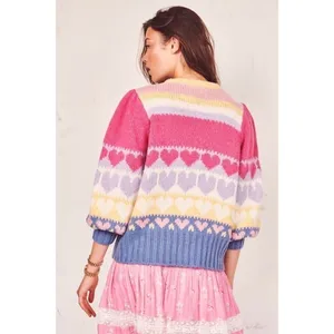 LoveShackFancy‎ Sweater Shirelle Puff-Sleeve Heart Wool Alpaca Pink Icing M EUC thumbnail 10