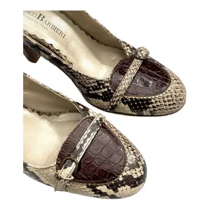 Franco Barbieri Italian Snakeskin Croc Trim Heeled Loafer Pumps 6.5 M thumbnail 10