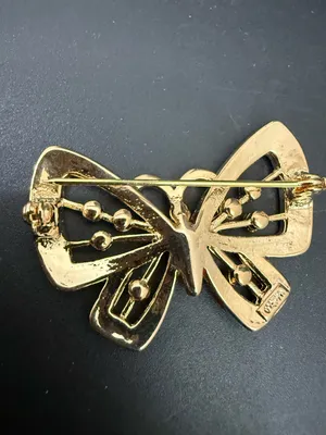 Vintage Gold-tone Red/Plum Butterfly Brooch thumbnail 5