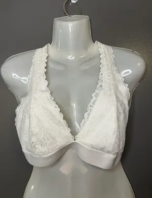 PINK Bralette Bra Womens Large White Lace Wireless Crossback Strappy Lined B Cup thumbnail 1