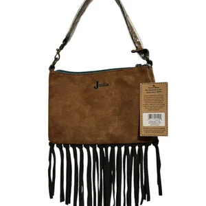 NWT: Justin Boots Brand Tooled Embossed Fringe Convertible Bag thumbnail 3