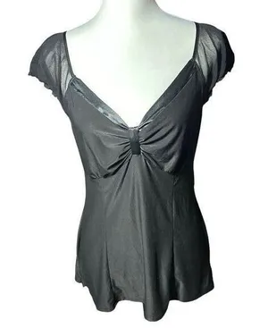 Bisou Bisou Intimates Black v - Neck Top with Sheer Details Sz Large thumbnail 1