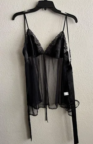🆕 Satin Sheer Mesh Babydoll Lingerie Panty Set L🆕 thumbnail 4