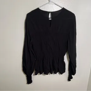 Whistles‎ Women's Size 10 Black Rosanna Shirred Top Long Sleeve Crewneck Keyhole thumbnail 11