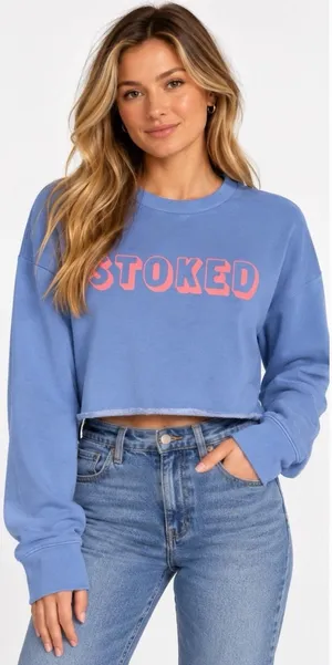 Billabong Cropped Stocked Sweatshirt Blue Pink Medium Relaxed Fit thumbnail 1