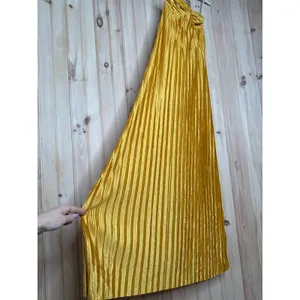 NWOT Lulus Whimsical Beauty Golden Yellow Satin Plisse Strapless Maxi Dress XS thumbnail 5