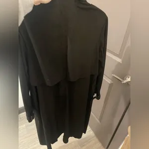 Zara Faux Suede Black Belted Trench Coat M thumbnail 7