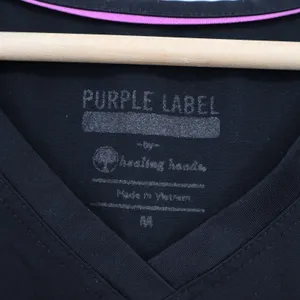 Purple Label by Healing Hands Scrub Top Women's Medium Black V-Neck Short Sleeve thumbnail 2