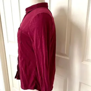 Loft burgundy long sleeve button down thumbnail 7