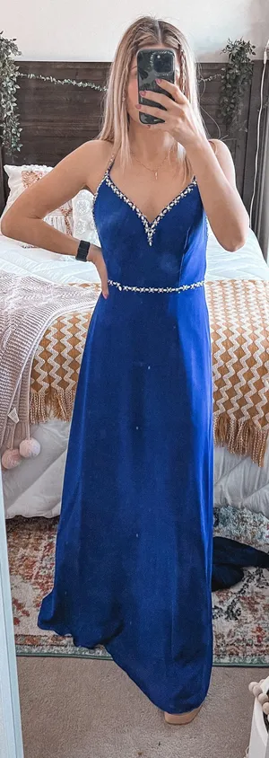 B Darlin Blue Prom Dress With Embellishments thumbnail 1