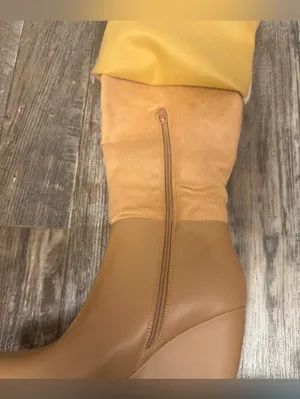 Over-the-Knee Smooth Beige Faux Leather Wedge Boots Size 9.5 Wide thumbnail 8