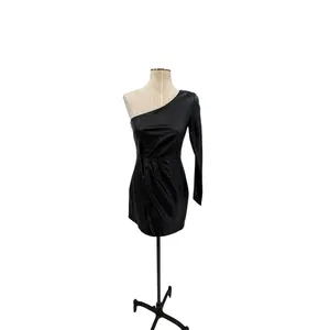 NBD Senia‎ One Shoulder Faux Leather Mini Dress Black Long Sleeve XXS NWT thumbnail 3