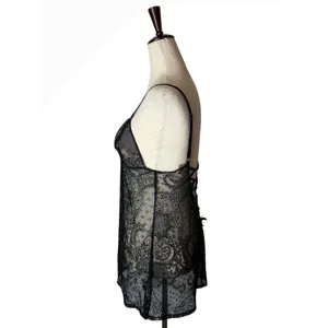 Victoria's Secret Chemise Women Medium Black Sheer Lace Corset Back Coquette thumbnail 8