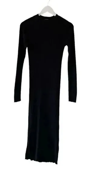 Free People Who Wear What Black Crewneck Long Sleeves Knit Midi Long Dress SZ M thumbnail 1