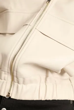 Atomic Off White Vegan Leather Bomber Jacket  XS thumbnail 7