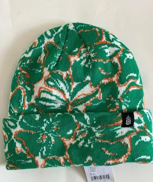 FREE PEOPLE Jumping Jacquard Beanie - Green Floral nwt thumbnail 1