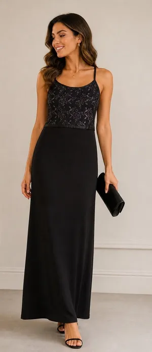 Byer Too Vintage Y2k California Black‎ Floral Lace Metallic Maxi Formal Dress M thumbnail 1