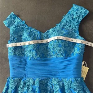 Women’s Blue Full Length Formal Dress V-Neck Lace Appliqué Bodice Size 10 NWT thumbnail 9