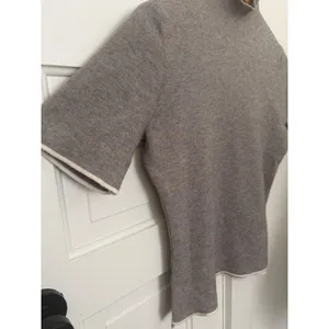 Zara Knit Womens Grey Mock Neck Short Sleeve Sweater Contrast Trim Large thumbnail 3
