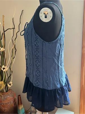 Blue society girls Embroidered Spaghetti Strap Tank Top thumbnail 4