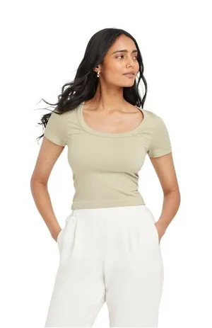 NWT A New Day Fit Seamless Short-Sleeve Square-Neck Baby T-Shirt Light Green M thumbnail 1