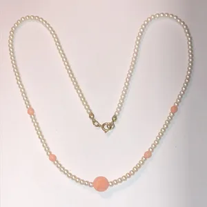 Vintage White Faux Pearl Pink Carved Flower Dainty Boho Necklace thumbnail 5