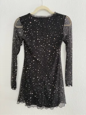 Altar'd State Black Star Mesh Long Sleeve A-Line Dress thumbnail 4
