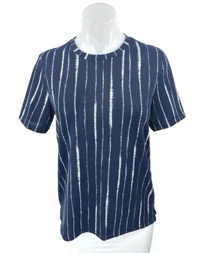 Banana Republic Blue Knit Striped Short Sleeve Crew Neck Blouse T Shirt Top Sz S thumbnail 1