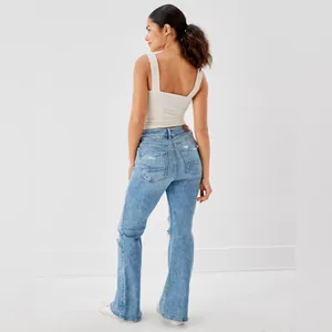 American Eagle Outfitters Light Blue Distressed Flare Jeans High Waisted thumbnail 2