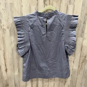 The Impeccable Pig Blue 100% Cotton Ruffle Sleeve Preppy Blouse Womens Medium thumbnail 5