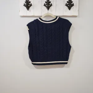 Sunday Best Winston Sweater Vest Womens M Navy Cable Knit Cropped Aritzia thumbnail 2