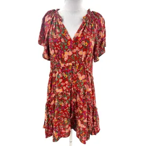 By Anthropologie Robin Tiered‎ Mini Dress red floral sz M thumbnail 2