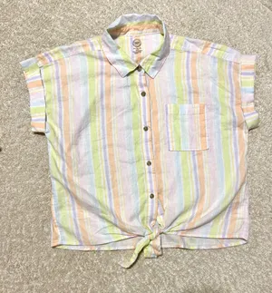 Neon Striped Button Down w/ Tie Front thumbnail 1
