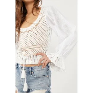 new sz Large L FREE PEOPLE MEGAN CROCHET TOP IVORY WHITE VICTORIAN OPEN BACK thumbnail 4