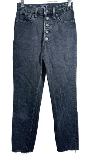 Abercrombie & Fitch Ultra High Rise Straight Black Denim Button Fly Jean Sz 25 0 thumbnail 1
