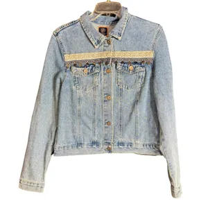 Boom Boom Jeans Womens Size Large Denim Jacket Blue Jean Boho Embroidered Fringe thumbnail 2