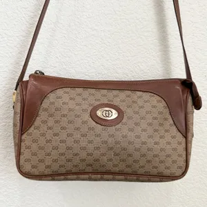 Vintage GUCCI Micro GG Supreme PVC Canvas Brown Leather Trim Shoulder Bag thumbnail 11